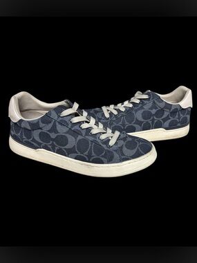 Coach Clip Signature Chambray Low Top Sneakers Midnight Navy Size 7.5 Used